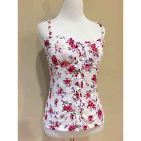 Full Tilt Floral Ruffle Trim Snap Up Corset Cami - Picture 2 of 2
